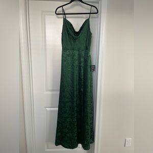 NWT Simply Dreamy Emerald Green Satin Floral Jacquard Maxi Dress
